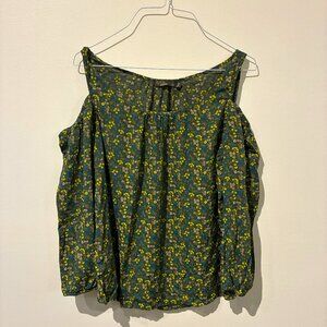 Prana Off-Shoulder Green Floral Blouse - Women's XS